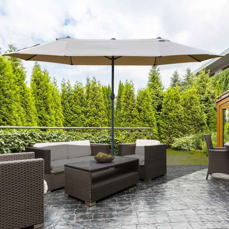 Outsunny 4.6m Garden Parasol Double-Sided Sun Umbrella Patio Market Shelter Canopy Shade Outdoor with Cross Base - Khaki
