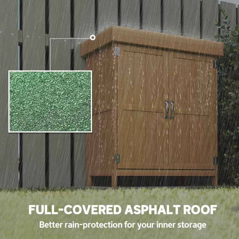 Outsunny Small Shed, Wooden Garden Shed with Openable Hinged Roof and Removable Shelf, Outdoor Tool Storage Cabinet Chest with Double Doors, 74 x 43 x 88 cm, Natural Wood Finish
