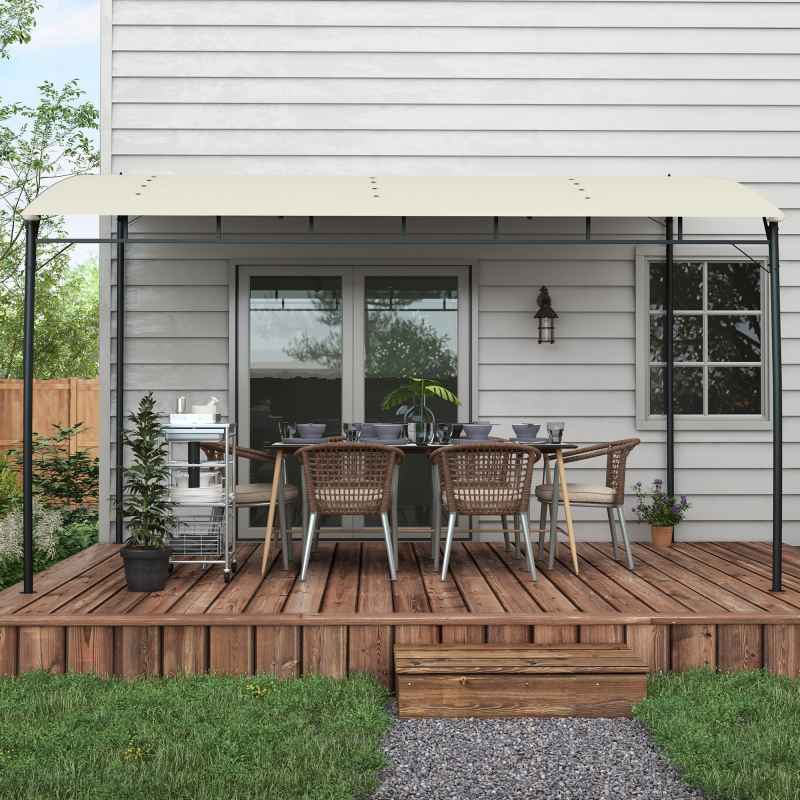Outsunny 3 x 4m Pergola, Lean to Garden Gazebo with UV-Resistant Canopy and Metal Frame, Outdoor Sun Shade Shelter for Porch, Patio, Deck, Cream White