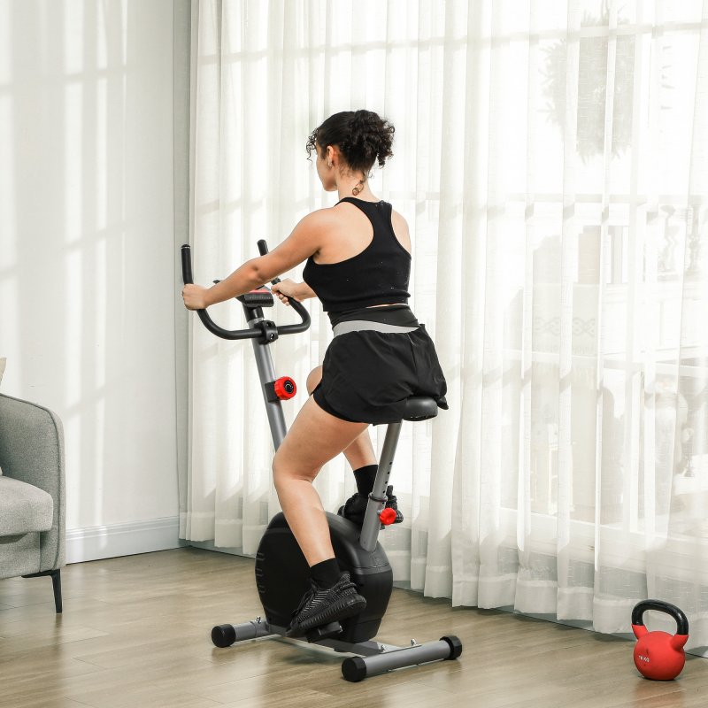 SPORTNOW Exercise Bike, Quiet Stationary Bike with 8-Level Magnetic Resistance, Heart-Rate Sensor, Adjustable Seat, Wheels and LCD Monitor, for Home Gym Workout, Grey