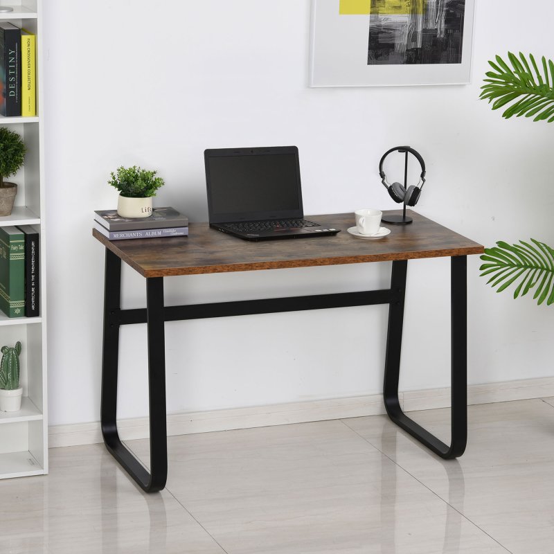 HOMCOM Computer Table, Writing Desk with Steel Frame and Wood Top, Industrial Home Study Table, 115 x 58 x 74.5cm, Rustic Brown and Black
