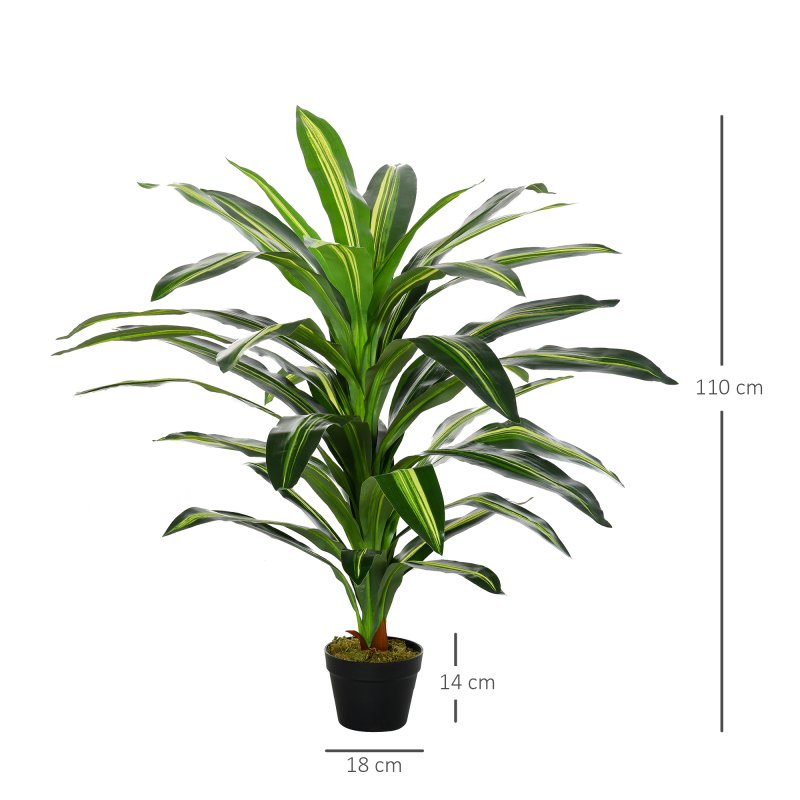 Outsunny 110cm/3.6FT Artificial Dracaena Tree Decorative Plant 40 Leaves with Nursery Pot, Fake Tropical Tree for Indoor Outdoor D??cor