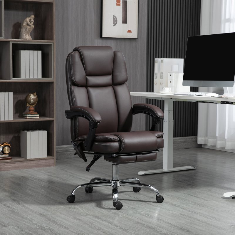 Vinsetto Office Chair with 6-point Vibration Massage and Heat, PU Leather High Back Recliner Desk Chair with Adjustable Height, Armrest, Footrest for Home, Dark Brown