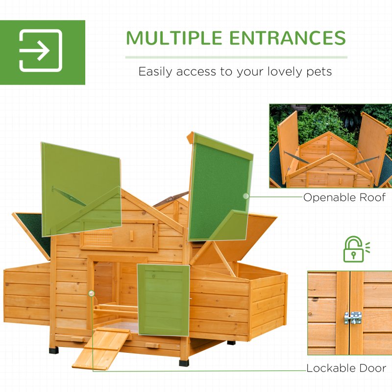 PawHut Wooden Chicken Coop, Poultry Cage with Nesting Boxes, Tray, Hen House for 2-4 Chickens, Yellow