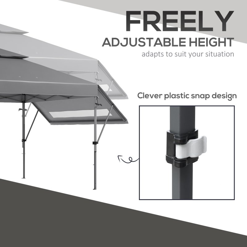 Outsunny 3 x 3(m) Pop Up Gazebo with Extend Dual Awnings, 1 Person Easy up Marquee Party Tent with 1-Button Push, Double Roof, Wheeled Bag, Sandbags, Height Adjustable Instant Shelter, Grey