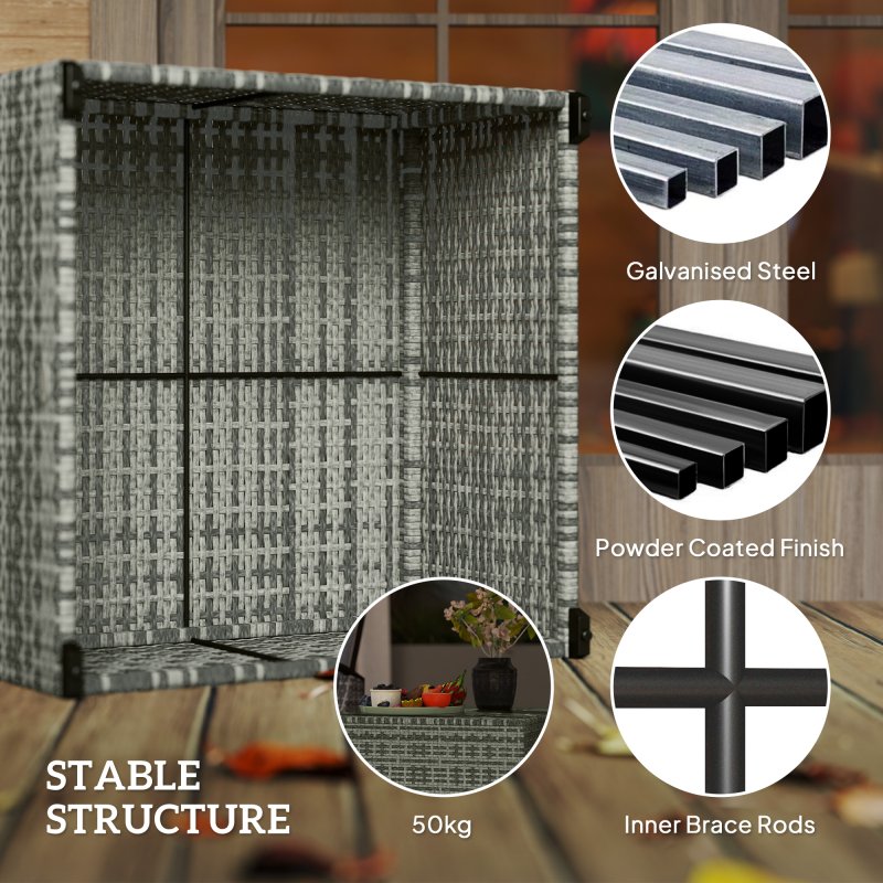 Outsunny Outdoor Coffee Table, PE Rattan Side Table with Tempered Glass Top, Wicker Square Garden Coffee Table End Table with Steel Frame for Patio, Balcony, 60 x 62 x 38cm, Light Grey