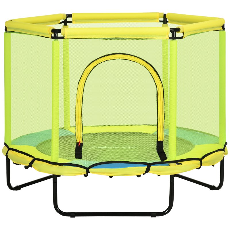 ZONEKIZ Kids Trampoline for Toddlers with Enclosure Safety Net, 4.6FT Hexageon Outdoor Indoor Jumper for Children 1-6 Years Old, Yellow