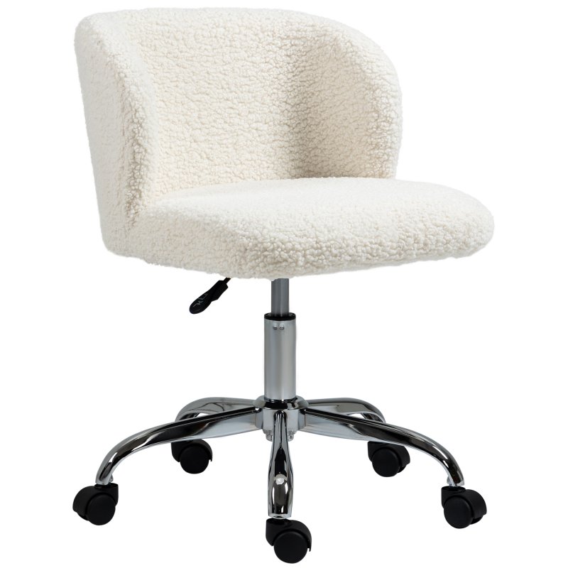 HOMCOM Office Chair, Cosy Teddy Fleece Upholstery Desk Chair with Backrest and Wheels for Home Office, White