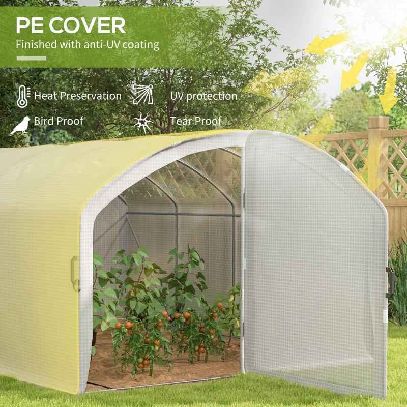 Outsunny 4 x 3 x 2m Polytunnel Greenhouse with Hinged Door, Walk-in Grow House Tent with UV-resistant PE Cover, Galvanised Steel Frame, Clamps, White