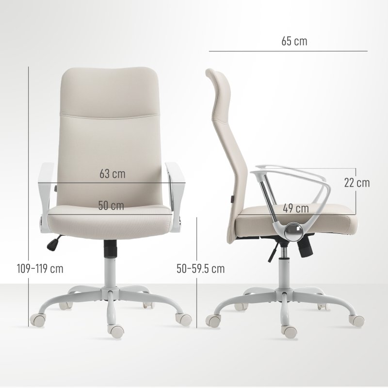 HOMCOM Executive Office Chair, Fabric Computer Desk Chair with High Back, Swivel Wheels, Armrest, Height Adjustable for Home, Cream White