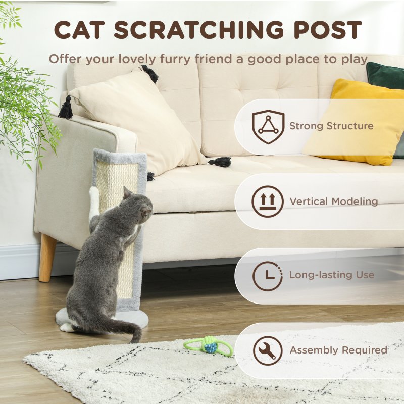 PawHut Cat Scratching Post, 56cm Corner Cat Scratch Post with Sisal Scratching Pad, for Indoor Corners, Table Corners, Sofa Corners, Grey