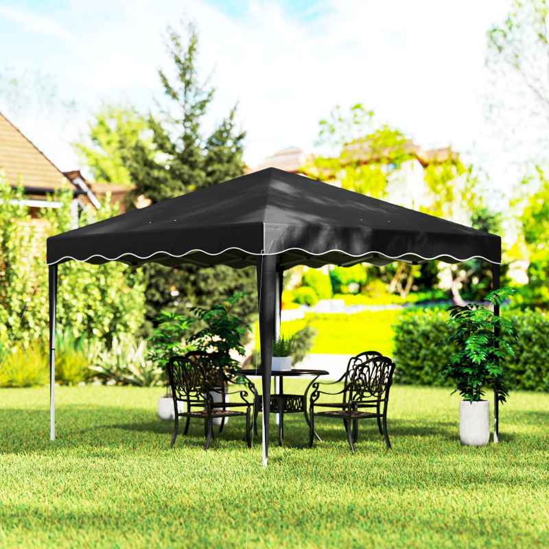 Outsunny 3x3(m) Pop Up Gazebo, Foldable Party Tent with Wave Edge and Carry Bag, Height Adjustable Festival Camping Canopy for Garden Outdoor, Black