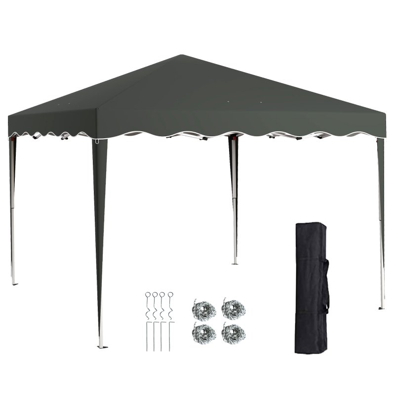 Outsunny 3x3(m) Pop Up Gazebo, Foldable Party Tent with Wave Edge and Carry Bag, Height Adjustable Festival Camping Canopy for Garden Outdoor, Grey