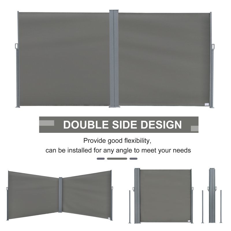 Outsunny 6 x 2m Retractable Sun Side Awning Screen Fence Patio Garden Wall Balcony Screening Panel Outdoor Blind Privacy Divider - Grey