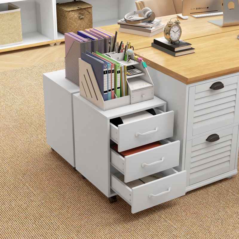 HOMCOM 3-Drawer Filing Cabinet, Mobile File Cabinet for Home Office, Small Rolling Filing Cabinet, Printer Stand, Under Desk File Cabinet for A4, Letter-Size Files, White Wood Grain