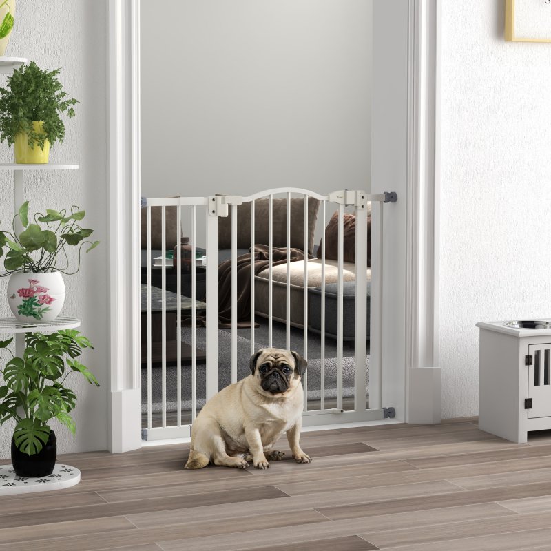 PawHut Pressure Fit Dog Stair Gate No Drilling Safety Gate Auto Close for Doorways, Hallways, 74-94cm Adjustable, 78cm Tall, White
