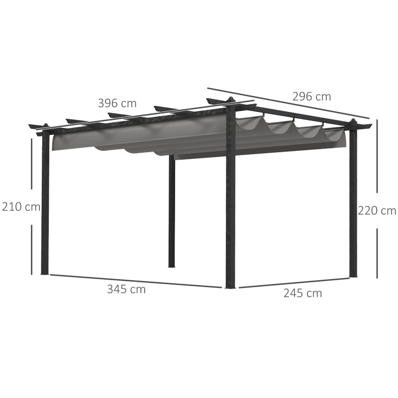Outsunny 4 x 3(m) Aluminium Outdoor Pergola with Retractable Roof, Outdoor Gazebo Canopy Shelter with Grommet Holes for Garden, Patio, Lawn, Grey