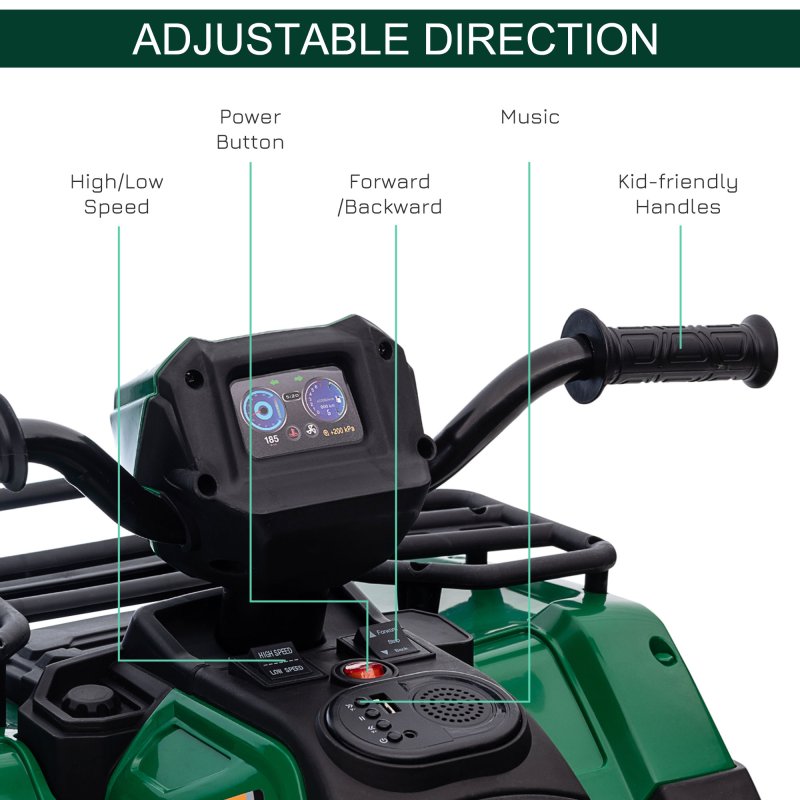 HOMCOM 12V Electric Quad Bike for Kids, Ride-On Car w/ Forward, Reverse Functions, Music, LED Headlights, for Ages 3-5 Years - Green