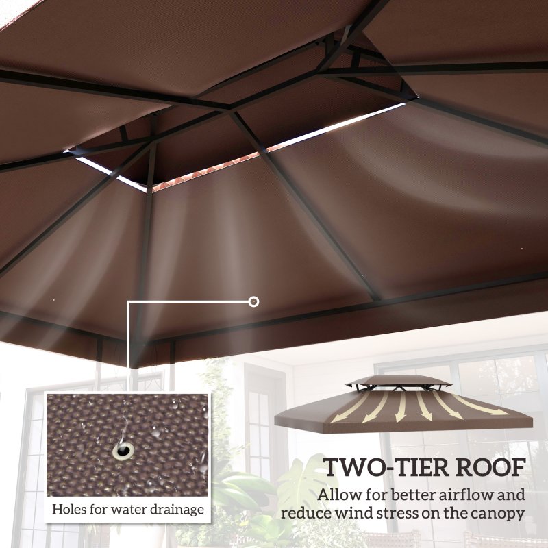 Outsunny 3x4m Gazebo Replacement Roof Canopy 2 Tier Top UV Cover Garden Patio Outdoor Sun Awning Shelters, Brown  (TOP COVER ONLY)