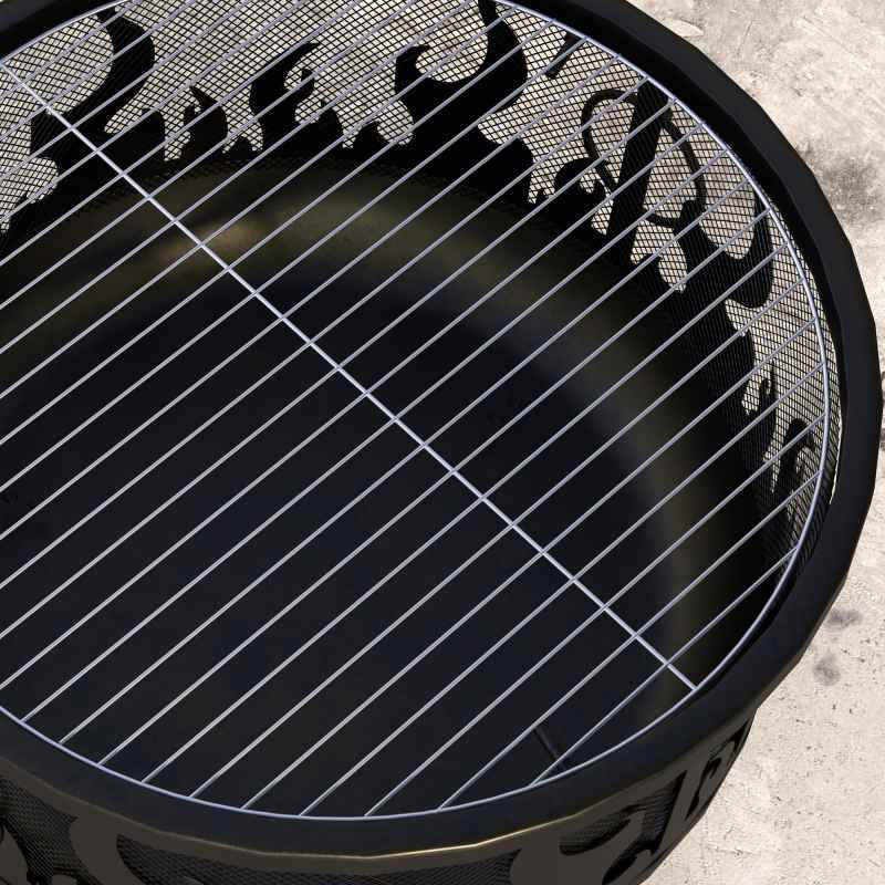 Outsunny Metal Firepit Bowl Outdoor 2-In-1 Round Fire Pit w/ Lid, Grill, Poker, Handles for Garden, Camping, BBQ, Bonfire, Wood Burning Stove, 61.5 x 61.5 x 52cm, Black
