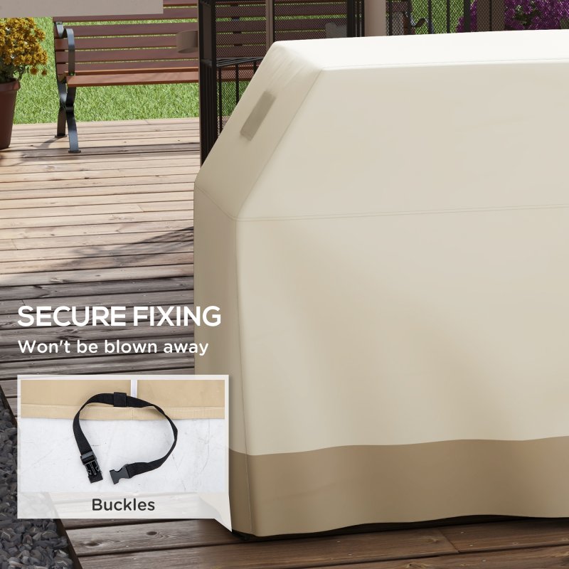 Outsunny BBQ Cover for Rectangular Gas Grill, 300D Oxford Fabric Barbecue Covers, Waterproof UV Protection Rip-Proof, with Windproof Buckles, Beige, 188 x 71 x 125cm
