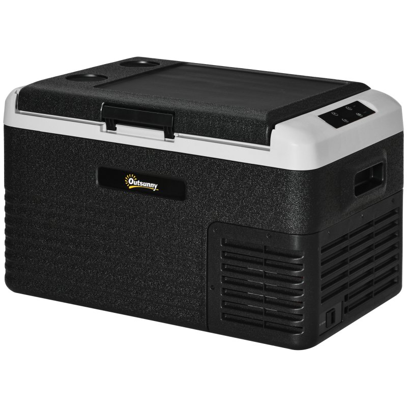 Outsunny 30L Car Refrigerator, Portable Compressor Car Fridge Freezer, Electric Cooler Box with 12/24V DC and 110-240V AC for Camping, Driving, Picnic, Down to -20°C, Grey and Black
