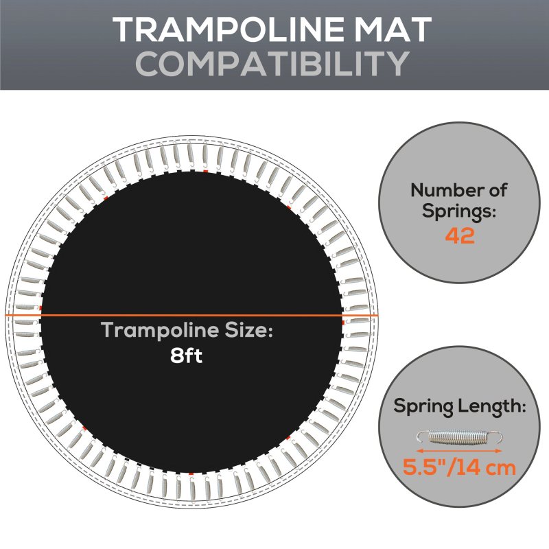 SPORTNOW Trampoline Replacement Mat with Eight Rows of Stitching, Spring Pull Tool, 42 V-Hooks, for 8ft Trampoline, Using 14cm Springs, Trampoline Jumping Mat, Black