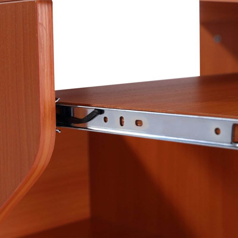 HOMCOM Computer Desk with Sliding Keyboard Tray, Mobile Home Office Desk, Study Table with Storage Shelves, PC Desk on Wheels, Cherry Wood Colour