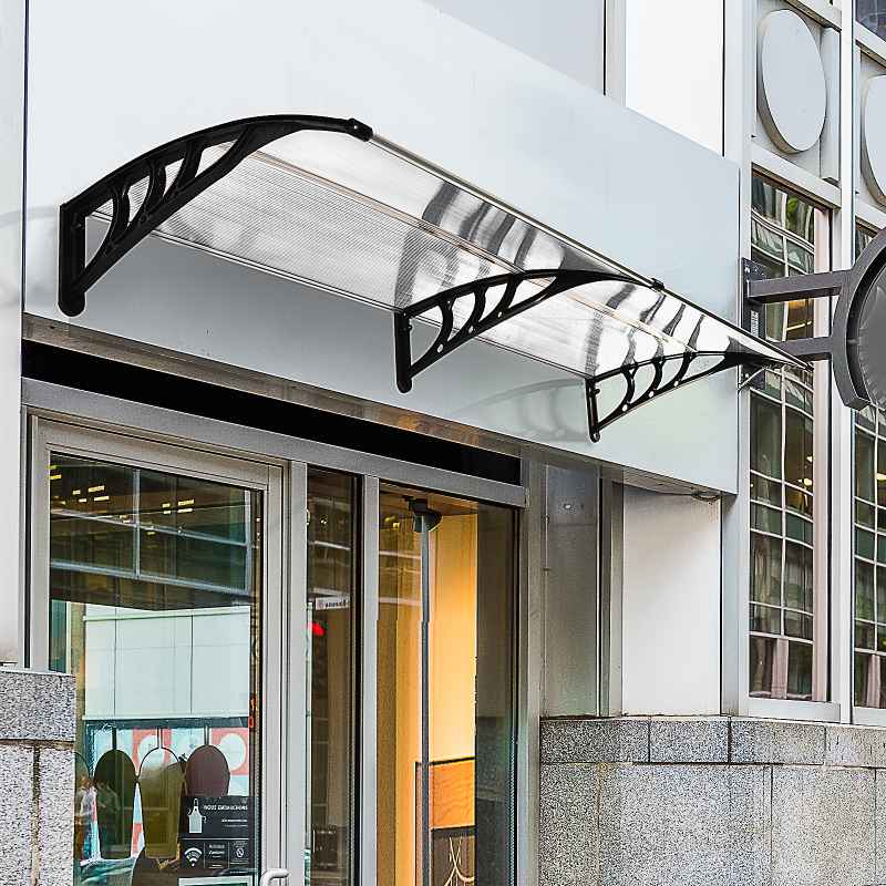 Outsunny Front Door Canopy Outdoor Awning Aluminium Rigid Plastic Polycarbonate Rain Shelter UV Water Rain Resistant 75 x 195 cm White