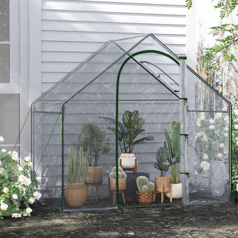 Outsunny Walk In PVC Greenhouse Garden Outdoor Flower Planter Steel Frame w/ Zipped Door & Window 180 x 100 x 168CM Clear