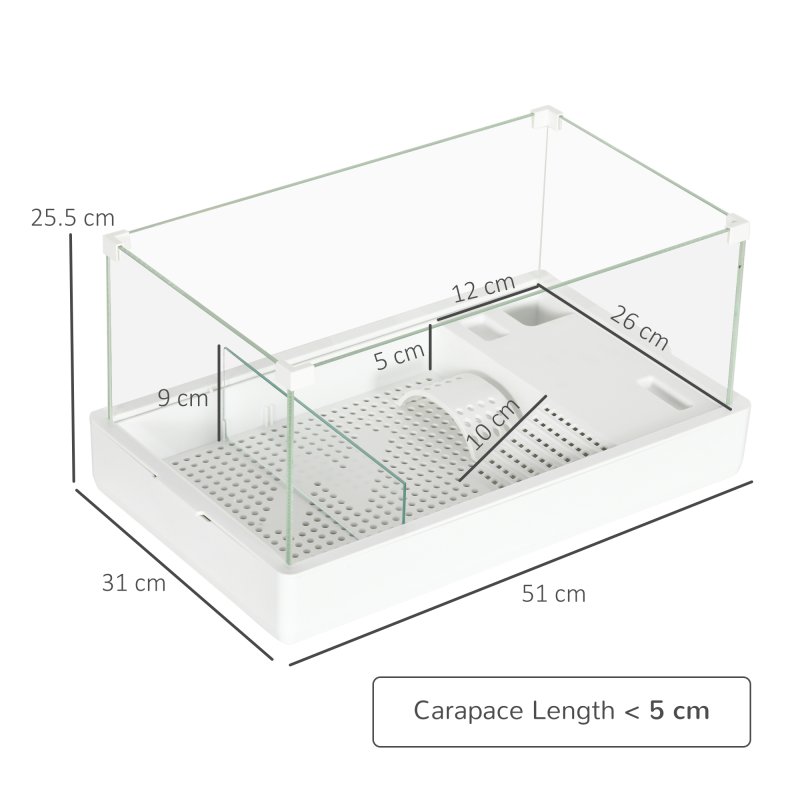 PawHut 50cm Turtle Tank Aquarium, Glass Tank with Basking Platform, Filter Layer Design, Full View Visually Terrapin Reptile Habitat, White