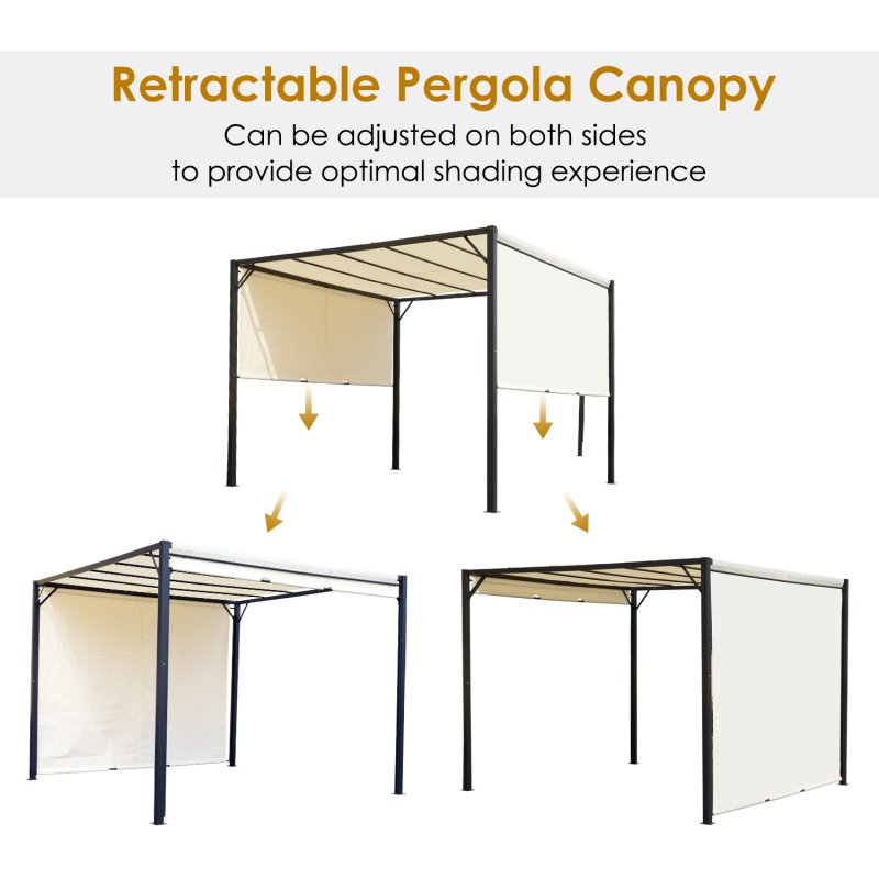 Outsunny 3 X 3 Meters Pergola with Retractable Roof, Garden Gazebo with Adjustable Sun Shade Canopy and Steel Frame, Cream White