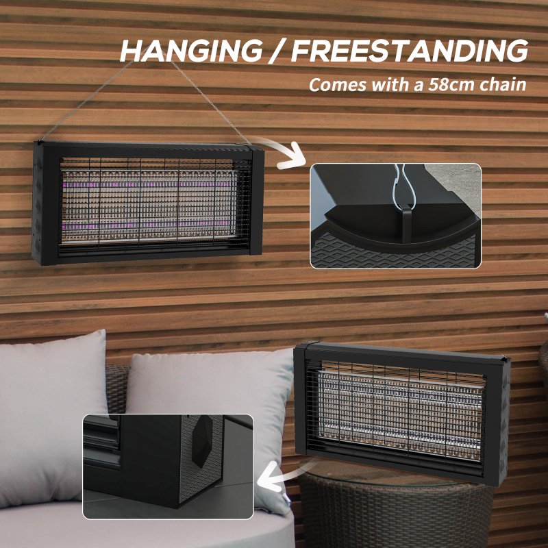 HOMCOM Powerful Fly Zapper with Infrared Light, Hanging/ Freestanding 8W Insect Mosquito Bug Zapper, Fly Killer for Indoor Use, Black