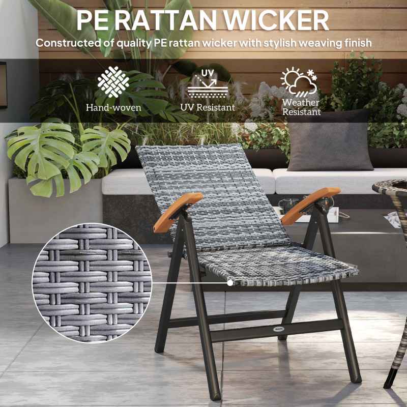 Outsunny Outdoor Folding Dining Chair, PE Rattan Chair with Armrests, High Backrest, for Garden, Camping, Balcony, Porch, Light Grey