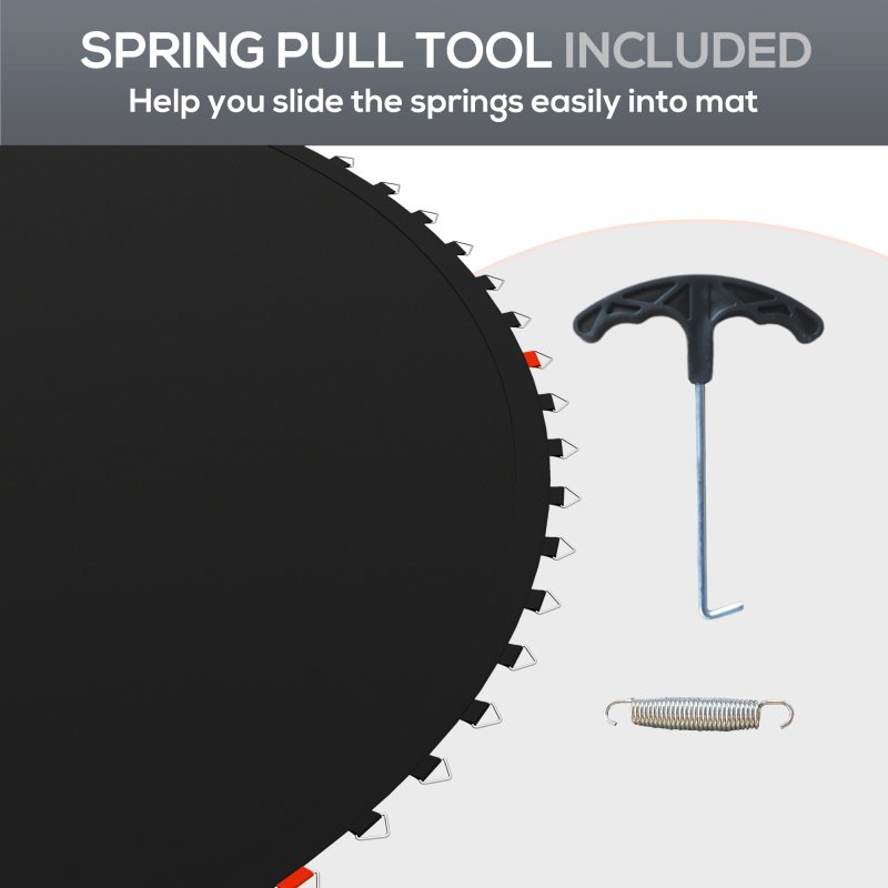 SPORTNOW Trampoline Replacement Mat with Eight Rows of Stitching, Spring Pull Tool, 42 V-Hooks, for 8ft Trampoline, Using 14cm Springs, Trampoline Jumping Mat, Black