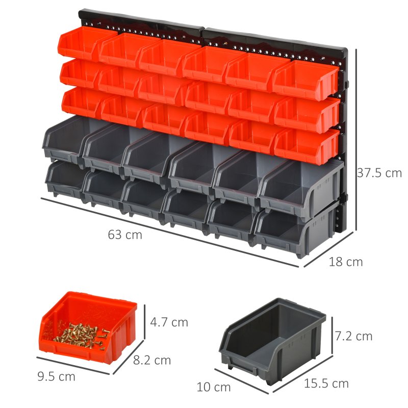 DURHAND 30 Cubbie On-Wall Storage Board Tool Screw Organiser Garage Workshop DIY Container w/ Screw Kit Tool Equipment Tidy