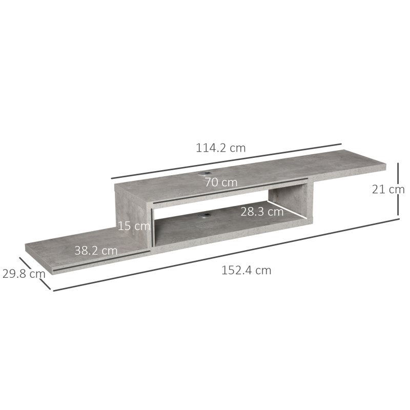 HOMCOM Floating TV Unit, Wall Mounted TV Stand with Open Shelf and 2 Cable Holes, Entertainment Unit for Living Room