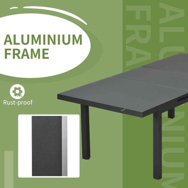 Outsunny 246 cm Extending Garden Table, Rectangle Outdoor Dining Table for 6-8, Aluminium Frame for Patio, Balcony - Charcoal Grey