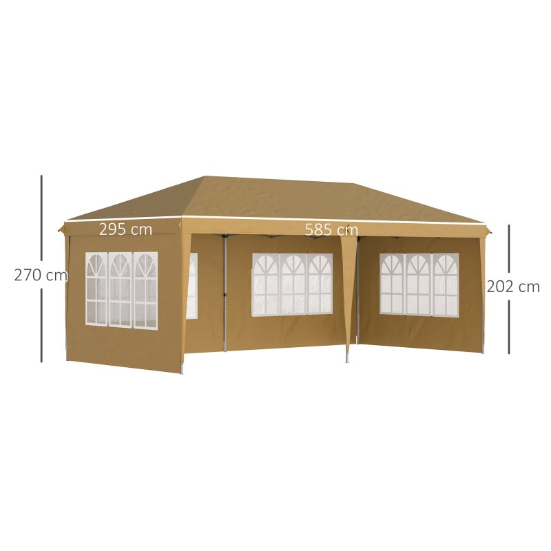 Outsunny 3 x 6m Garden Pop Up Gazebo, Height Adjustable Marquee Party Tent with Sidewalls, Storage Bag, Khaki