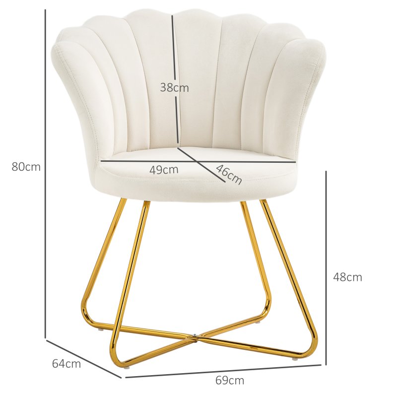 HOMCOM Modern Armchair, Velvet Tufted Accent Chair with Lotus Backrest, Occasional Tub Chair with Steel Legs for Living Room, Bedroom, Cream