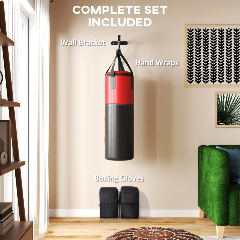 SPORTNOW 3ft Unfilled Punching Bag Set with Boxing Bag Bracket, Heavy Bag with Boxing Gloves, Hand Wraps, 360° Swivel Hook