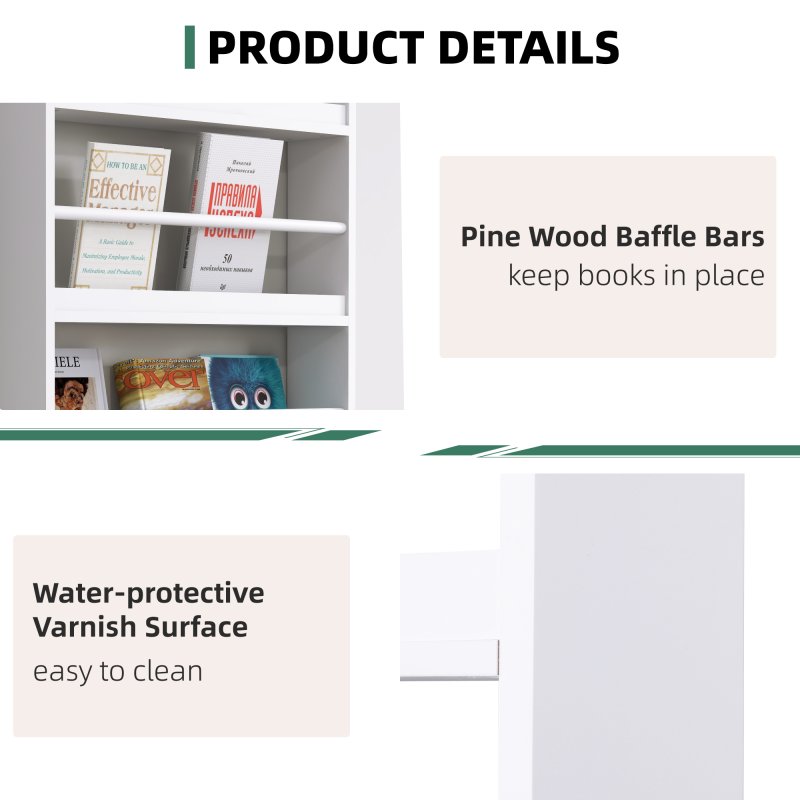 HOMCOM Hanging Wall File Holder, 4 Tier Desk Tidy Organiser, Paper Document Magazine Storage Rack with Wooden Baffles for Office Home, Accessories Supplies, White