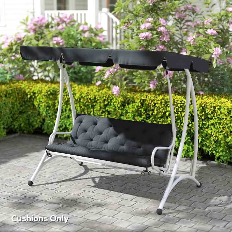 Outsunny 3 Seater Bench Pad, Garden Chair Cushion with Back and Ties for Indoor and Outdoor Use, 98 x 150 cm, Black