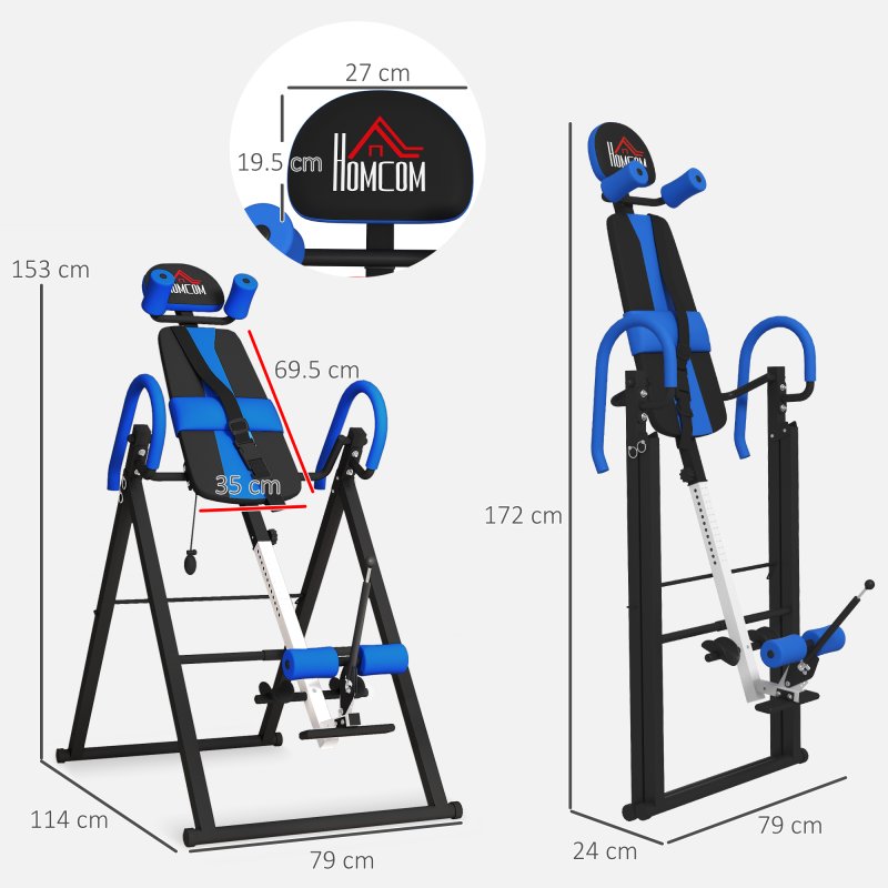 HOMCOM Gravity Inversion Table w/ Safety Belt Adjustable Hand Stand Home Back Stretcher Machine For Muscle Pain Relief, Blue