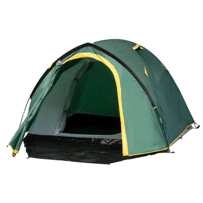 Outsunny Two-Man Camping Tent Dome Tent with Weatherproof Shell, Vestibule & Windows, for Fishing & Hiking, Green and Yellow