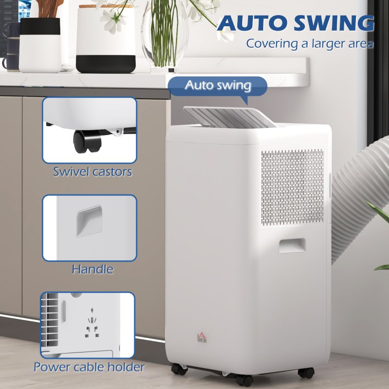 HOMCOM 12000 BTU Portable Air Conditioner, 5 in 1 Air Conditioning Unit, Dehumidifier with Remote, LED Display, 2 Speeds, 24H Timer, Child Lock, Window Venting Kit, 35m², A Energy Efficiency