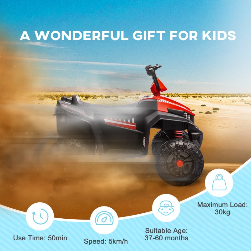 AIYAPLAY Kids Quadbike, 12V Electric Ride on ATV with 4 Wheels Spring Suspension, LED Light, Music, MP3, 5KM/H Battery Powered, for Ages 3-5 Years, White