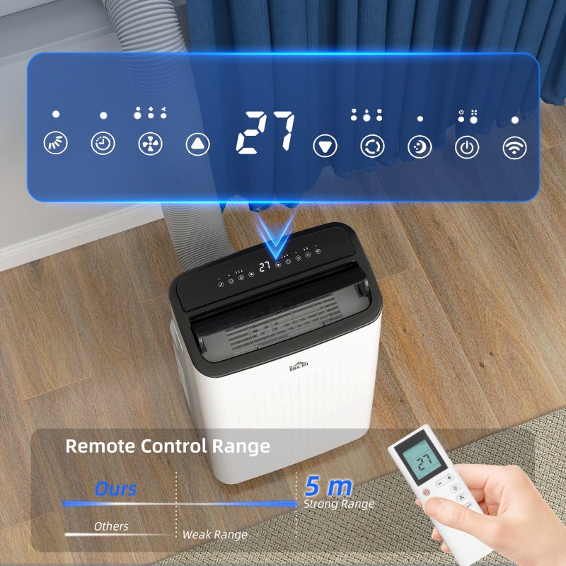 HOMCOM 12000 BTU Portable Air Conditioner, Smart Home WiFi Compatible, 3-in-1 Dehumidifier Cooler Fan, with Sleep Mode, Remote, 24H Timer, Window Venting Kit, A Energy Efficiency, 26m²