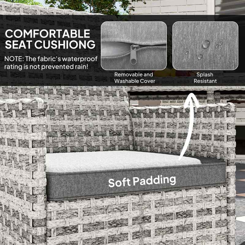 Outsunny Rattan Garden Furniture Set, Outdoor Dining Table and Chairs 4 Seater with Cushions, Square Tempered Glass Top, 4 Armchairs, for Balcony, Terrace, Conservatory, Mixed-Grey