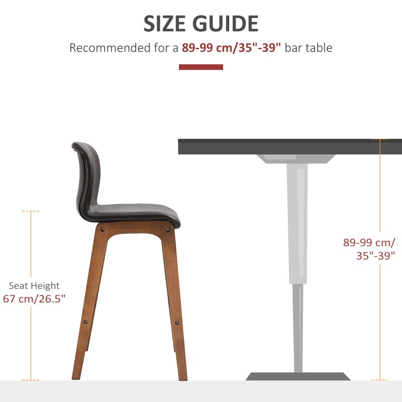 HOMCOM Bar Stools Set of 2, Faux Leather Breakfast Barstools with Backrest and Footrest, Bar Chairs for Kitchen, Dining Room, Dark Brown